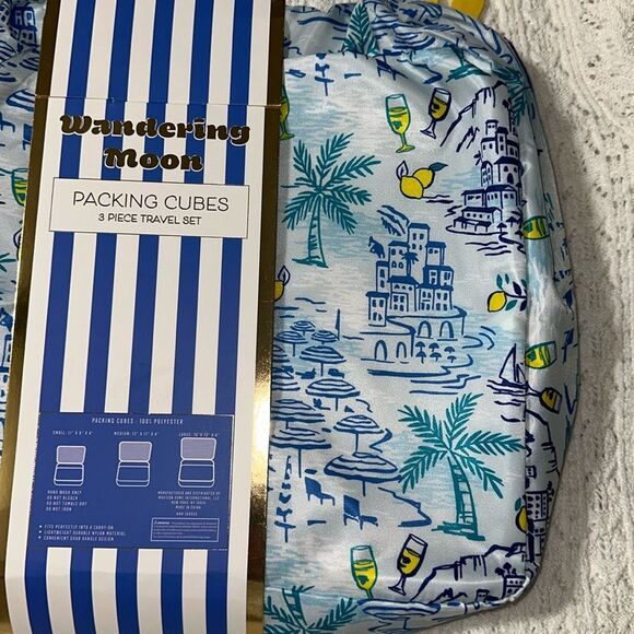 WM Blue Green Yellow Coastal Lemon Mesh Stripe 3 Piece Travel Packing Cube Set - Picture 11 of 11